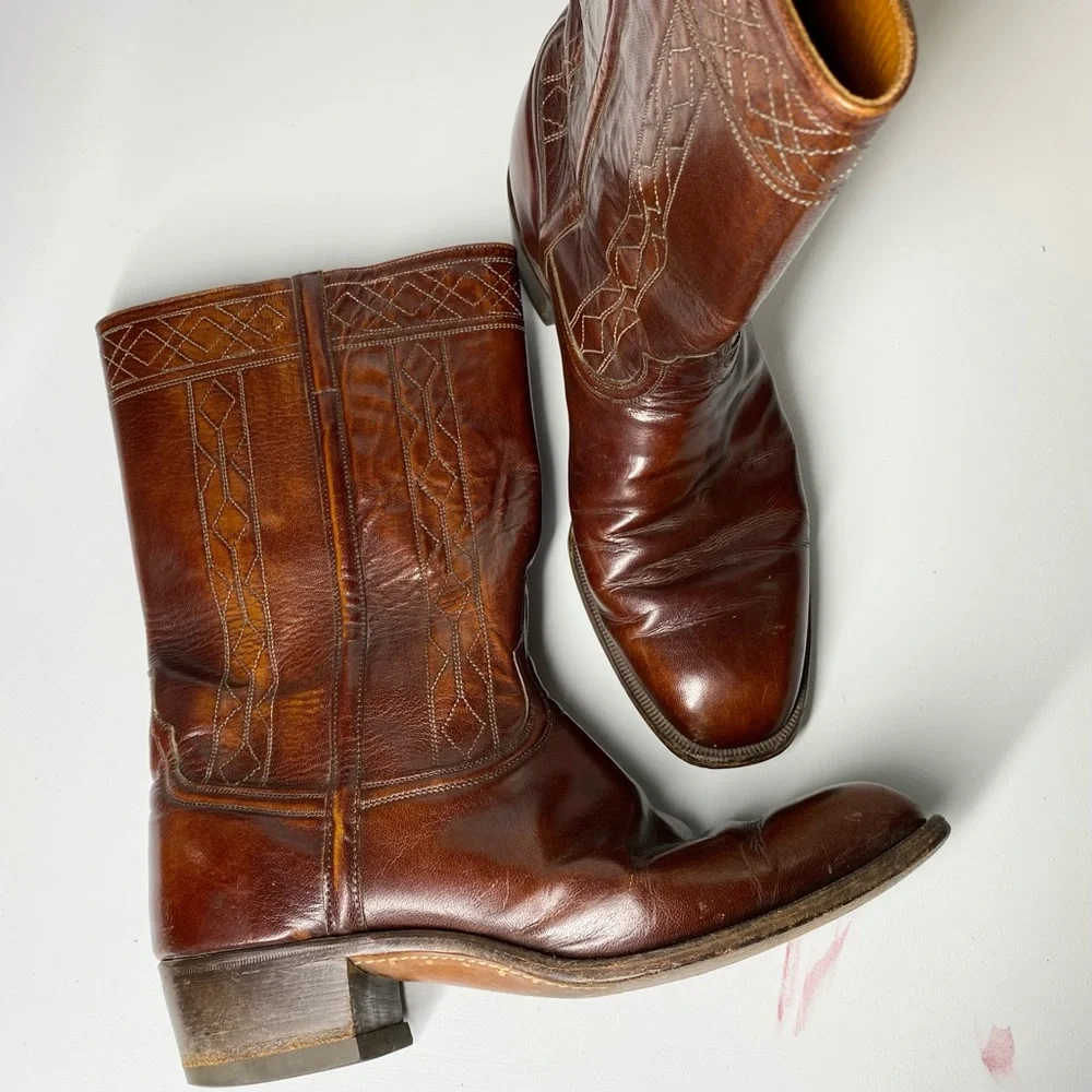 VINTAGE Johnston & Murphy Stovepipe Leather Cowboy Western Work Boots 8.5 Wide - Picture 9 of 9